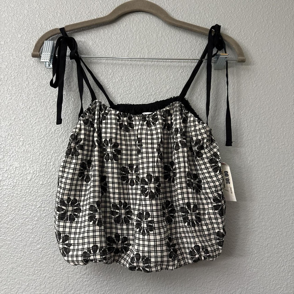 Stitch and Pine Gingham Floral Toe Strap Bubble Crop Top